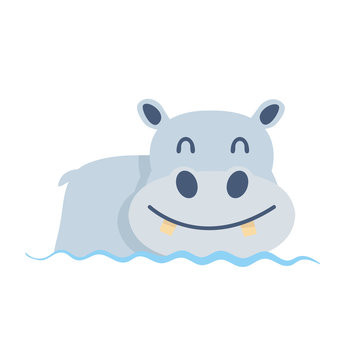 Cute hippo on the water vector