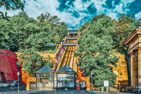 Funicular to lift up the mountain on which stands the Royal Palace of Hungarian kings.