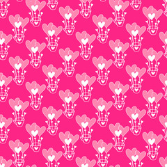 Pink Seamless Pattern for Valentines Day design. Heart composition in a cup. Hand drawn love and romance theme background. Elegant vector illustration.