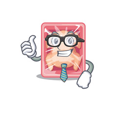 An elegant frozen chicken Businessman mascot design wearing glasses and tie