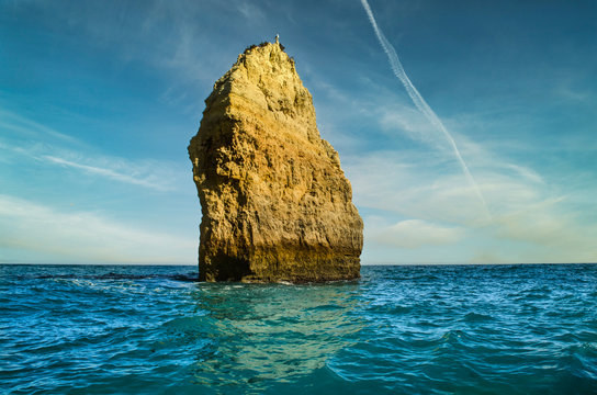 View on a rock at Carvalho Beach, Algarve, Portugal.
