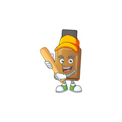 Syrup cure bottle cartoon design concept of hold baseball stick