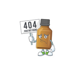 Sad face of syrup cure bottle cartoon character raised up 404 boards