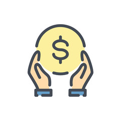 Money Donation color line icon. Charity and Financial Support vector outline colorful sign.