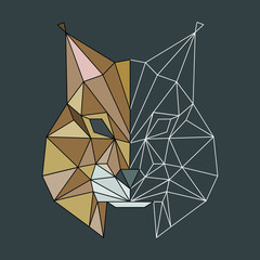 Vector polygonal origami geometric linear lynx © Sofya