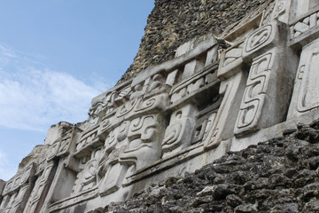 Hieroglyphics on the side of ancient Mayan Ruins.