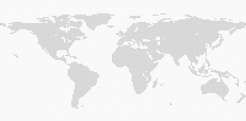 Fototapeta na wymiar Simplified symbolic dot pattern world map. Flat earth. Light grey map template for mobile apps, websites, annual reports, infographics. Globe map icon. Travel worldwide backdrop