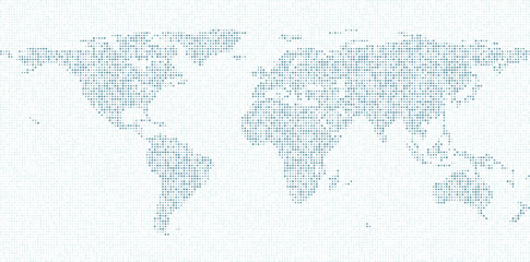 Simplified symbolic dot pattern world map. Flat earth. Light blue map template for mobile apps, websites, reports, news, infographics. Globe map icon. Travel worldwide backdrop