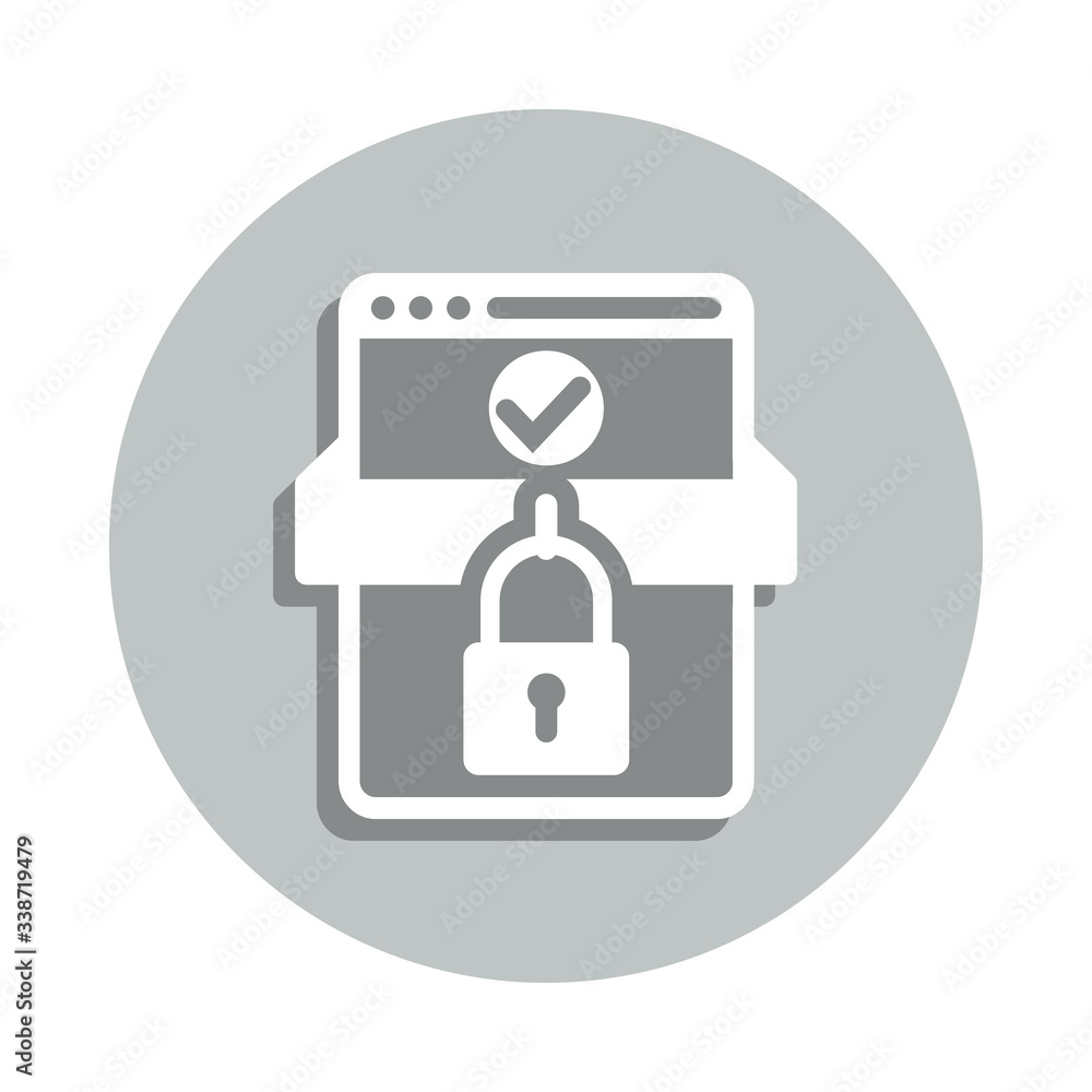 Aufkleber data security, database protection lock, website lock, website safety badge icon. simpleglyph, flat 
