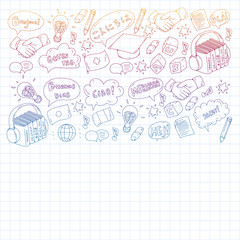 Vector icons. Language learning. Audio course. Spanish, english, italian, french, german, arabic, chinese.