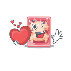 A sweet frozen chicken cartoon character style with a heart