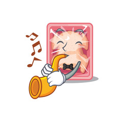 Talented musician of frozen chicken cartoon design playing a trumpet