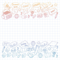 Fototapeta premium Vector icons. Language learning. Audio course. Spanish, english, italian, french, german, arabic, chinese.