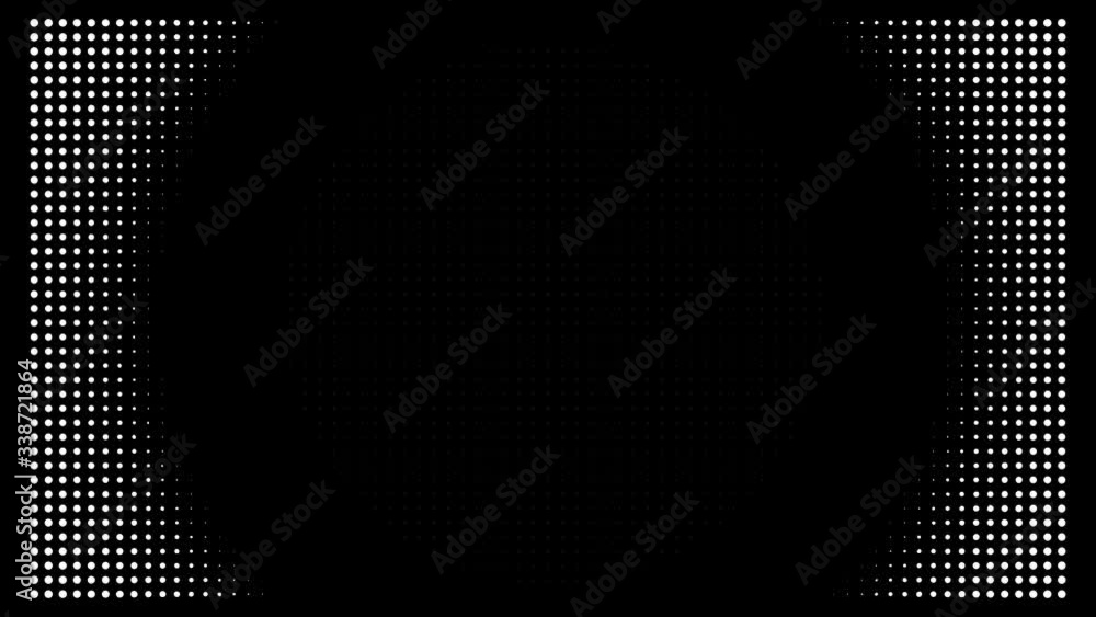 Aufkleber white polka dots against black background. concentric growing circles seamless loop transition