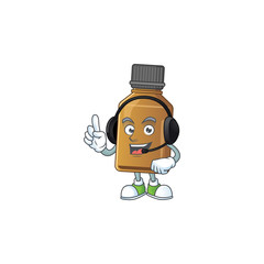 Syrup cure bottle cartoon character style speaking on headphone