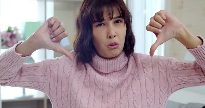 Upset young woman thump down with feels so bad