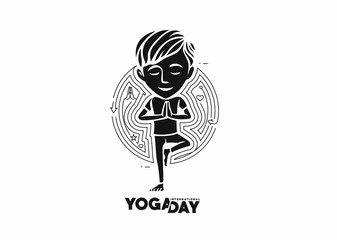 Boy practicing yoga pose, 21st june international yoga day, vector