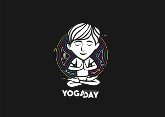 Boy practicing yoga pose, 21st june international yoga day, vector