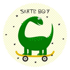 Cute dinosaur rides on skateboard. Ideal texture for fabric kids, textile, apparel.