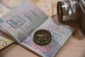 Travel, Map, Passport, Compass and Camera