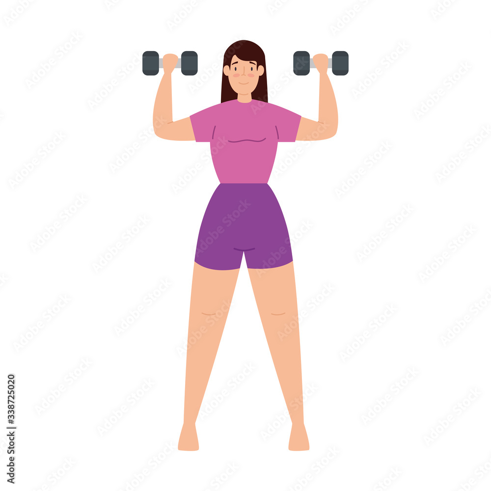 Poster woman lifting weights isolated icon vector illustration design