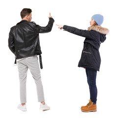 Back view of couple in sweater showing thumbs up.