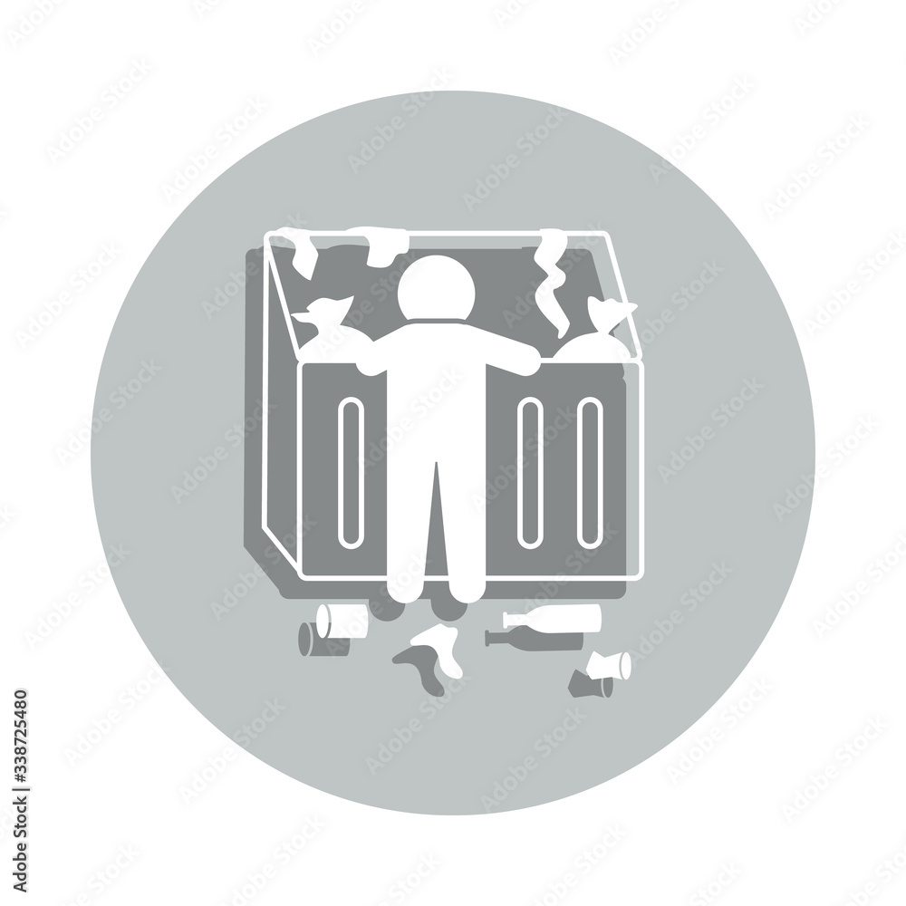Poster garbage poor man badge icon. simple glyph, flat vector of poor people icons for ui and ux, website o