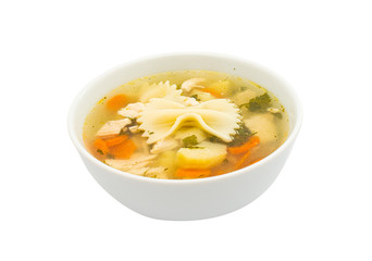 chicken broth with pasta isolated