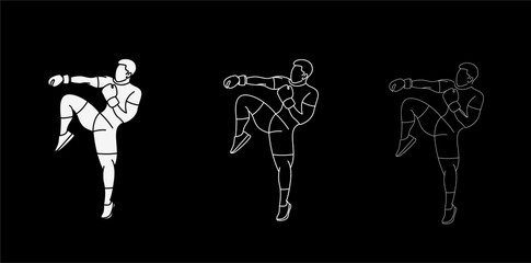 Set of Silhouette of a Boxing  doing standing side kick,