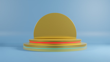 3d rendering, abstract cosmetic background. Show a product. Empty scene with cylinder mirror, spheres and podium