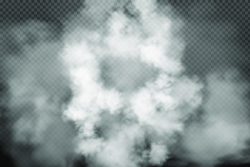 White vector cloudiness ,dust, fog or smoke on dark checkered background.Cloudy sky or smog over the city.Vector illustration.
