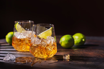 Cuban strong rum with ice and lime