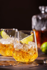 Cuban strong rum with ice and lime
