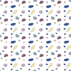 hand drawn watercolor seamless pattern of cartoon multicolored stones on a white background.