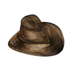 hand drawn watercolor one isolated old school leather hat on a white background.