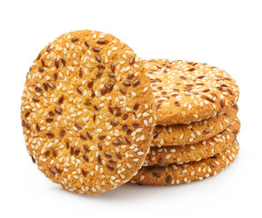 Stack of delicious oatmeal cookies, isolated on white background