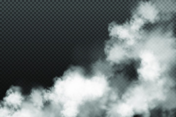 White vector cloudiness ,dust, fog or smoke on dark checkered background.Cloudy sky or smog over the city.Vector illustration.
