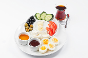 Obraz na płótnie Canvas Turkish breakfast on a white background. Turkish traditional cuisine