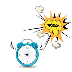 comic speech bubbles in pop art style with text boom desk clock, vector illustration