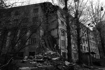 Abandoned ruined and collapsed old building