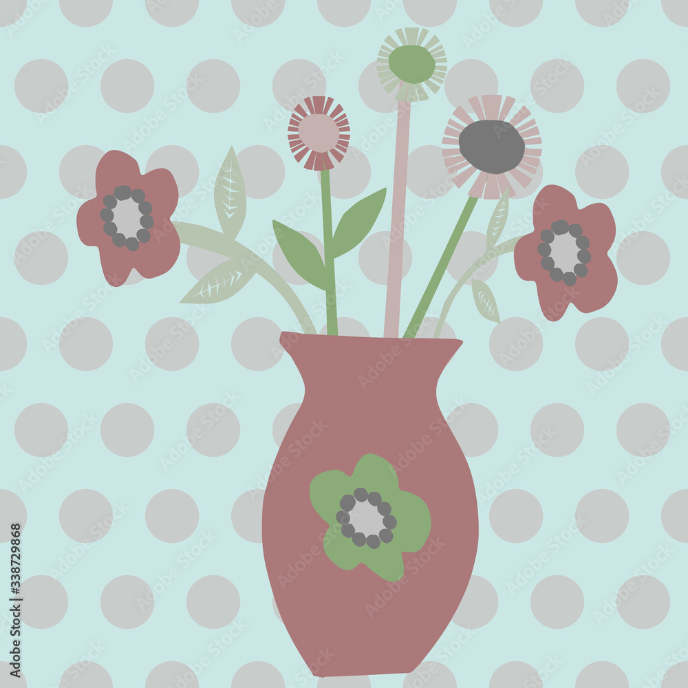 Poster retro color flowers in vase repeat pattern print background design