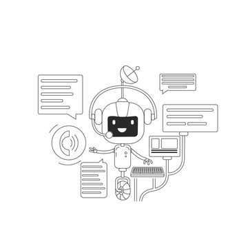 robot assistant headset black and white clip art preview
