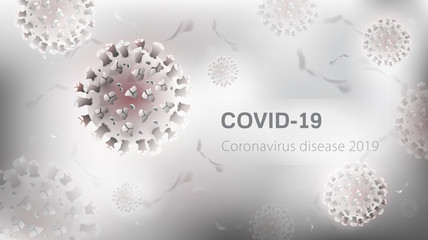 Coronavirus particles in white gray background with space for text