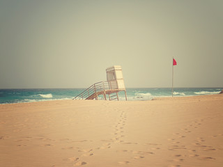 landscape from the Spanish Canary Island Fuerteventura with dunes and the ocean
