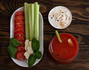 Tomato juice with vegetables, garlic and pepper