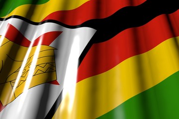 wonderful day of flag 3d illustration. - glossy - looks like plastic flag of Zimbabwe with big folds lay diagonal - obrazy, fototapety, plakaty