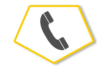 Orange weißes Fünfeck mit Icon von Telefon