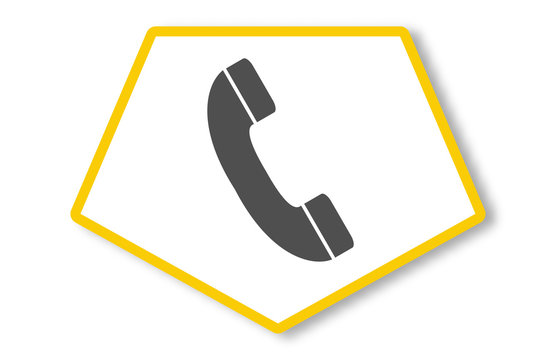 Orange wei&szlig;es F&uuml;nfeck mit Icon von Telefon
