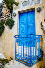 Blue old door in Santorini, Greece