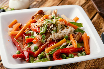 Close up of asian vegetable mix with sesame.